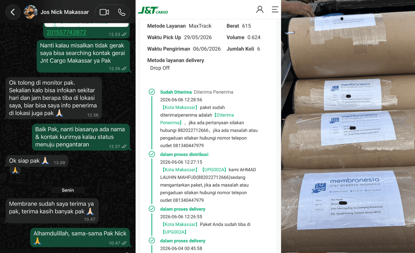 Pengiriman kain membran roofing (roll-an) ke Makassar