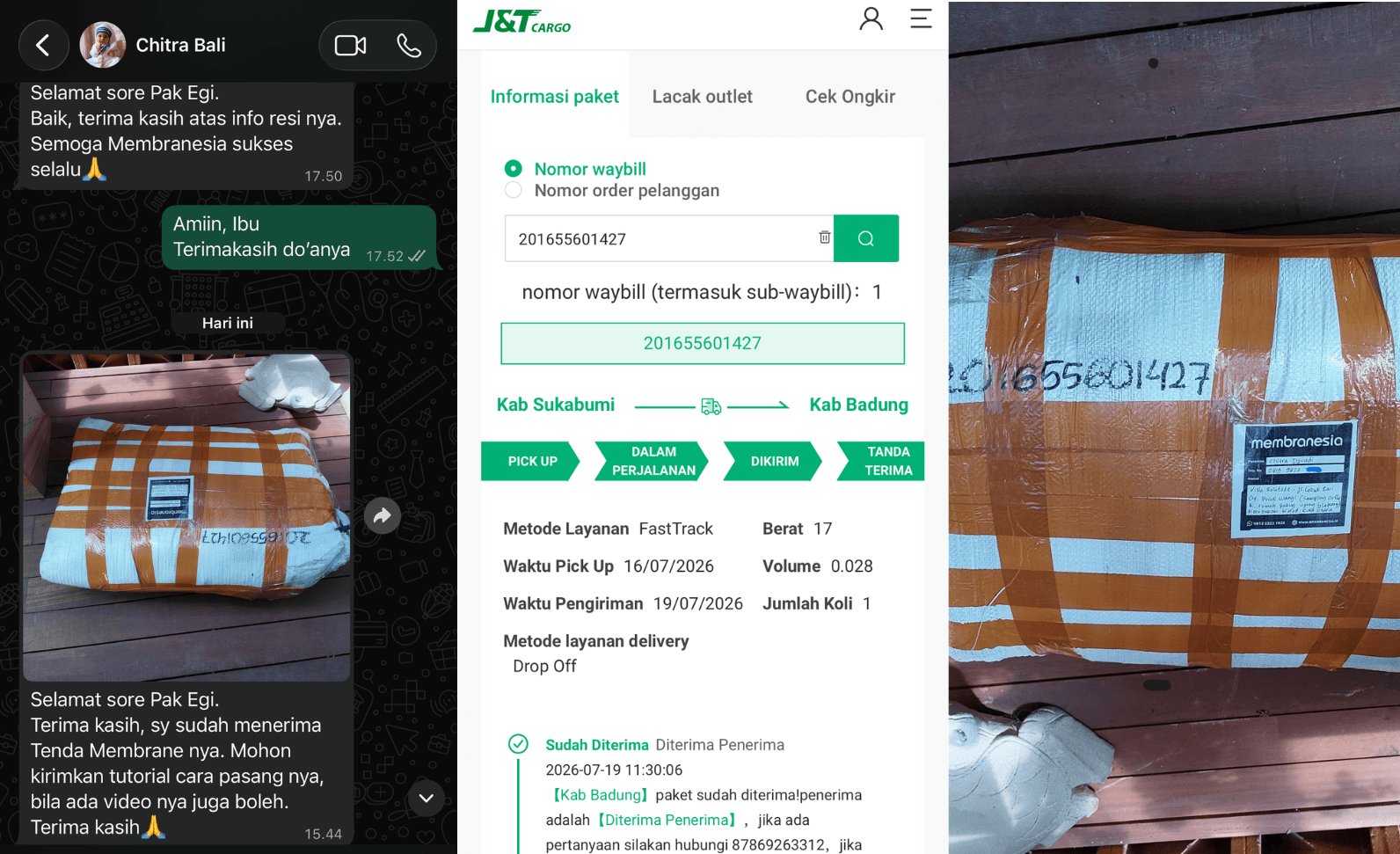 TESTIMONI Pemesanan Kain Membrane untuk Pengiriman ke Badung, Bali